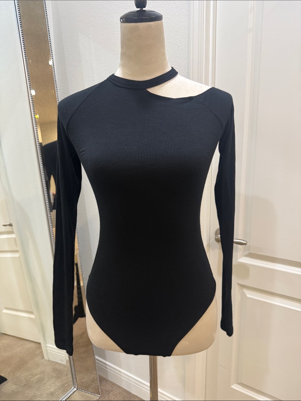 ALIX NYC Black Asymmetrical Cutout Long-Sleeve Bodysuit